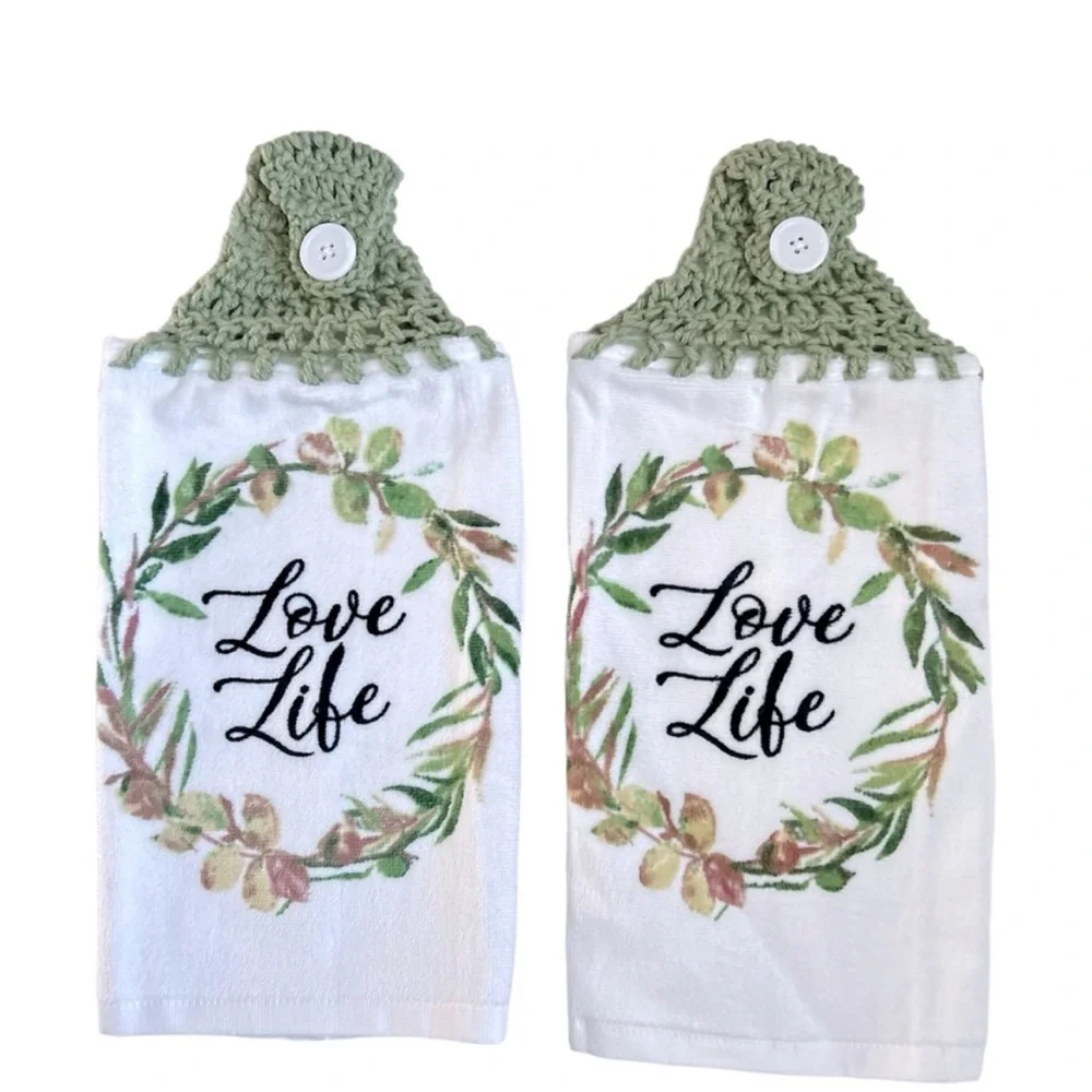 Hand Crafted Kitchen Hand Towels Crochet Hanging Colorful Floral Set